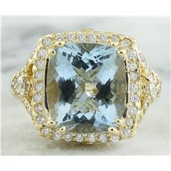 6.17 CTW Aquamarine 18K Yellow Gold Diamond Ring