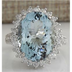 9.04 CTW Natural Aquamarine And Diamond Ring In 18K Solid White Gold