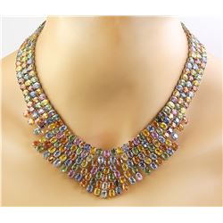 228.00 CTW Sapphire 14K White Gold Necklace