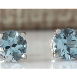 1.18 CTW Natural Aquamarine Earrings 18K Solid White Gold
