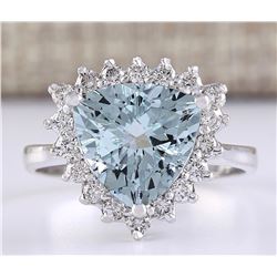 3.25 CTW Natural Aquamarine And Diamond Ring In 14k White Gold