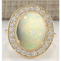 5.25 CTW Natural Opal And Diamond Ring In 18K Yellow Gold