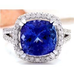 6.60 CTW Natural Tanzanite 18K Solid White Gold Diamond Ring