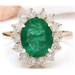 2.83 CTW Natural Emerald 14K Solid Yellow Gold Diamond Ring