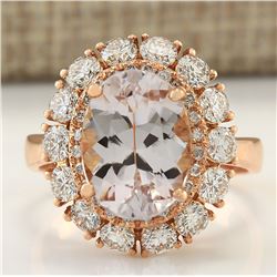 5.48 CTW Natural Morganite And Diamond Ring 18K Solid Rose Gold