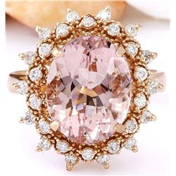 5.70 CTW Natural Morganite 18K Solid Rose Gold Diamond Ring