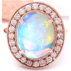 5.30 CTW Natural Opal 18K Solid Rose Gold Diamond Ring