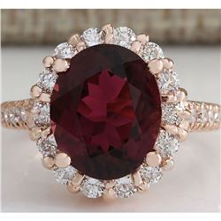 5.50 CTW Natural Pink Red Tourmaline And Diamond Ring 18K Solid Rose Gold