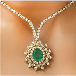 11.33 CTW Natural Emerald 14K Solid Yellow Gold Diamond Necklace