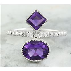 1.82 CTW Amethyst 18K White Gold Diamond Ring