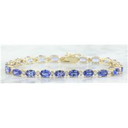 13.45 CTW Tanzanite 14K Yellow Gold Diamond Bracelet