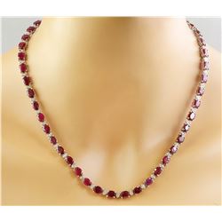 46.80 CTW Ruby 14K White Gold Diamond Necklace