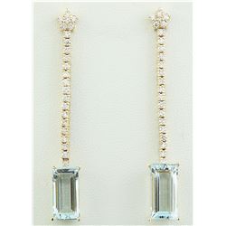 9.35 CTW Aquamarine 14K Yellow Gold Diamond Earrings