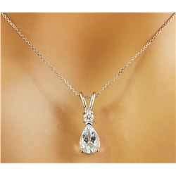 1.60 CTW Aquamarine 18K White Gold Diamond Necklace