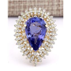 8.10 CTW Natural Tanzanite And Diamond Ring In 18K Yellow Gold