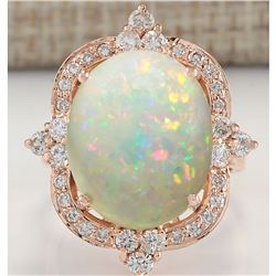 11.60 CTW Natural Opal And Diamond Ring In 18K Rose Gold