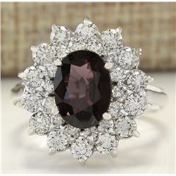 3.39 CTW Natural Burgundy Sapphire And Diamond Ring In 18K White Gold
