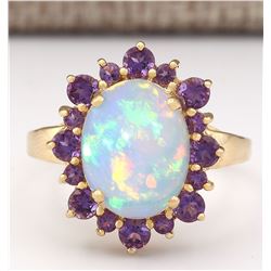 4.51 CTW Natural Opal And Amethyst Ring In 14k Yellow Gold