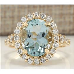 3.81 CTW Natural Aquamarine And Diamond Ring In 18K Yellow Gold