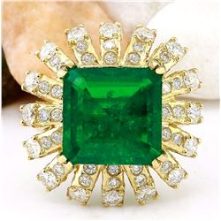 8.50 CTW Natural Emerald 18K Solid Yellow Gold Diamond Ring