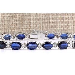 16.97 CTW Natural Sapphire And Diamond Bracelet In 18K Solid White Gold
