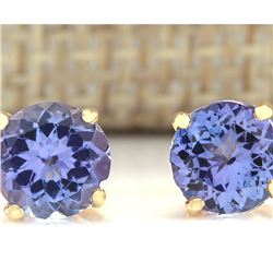 2.30 CTW Natural Blue Tanzanit Earrings 18K Solid Yellow Gold