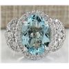 Image 1 : 5.69 CTW Natural Blue Aquamarine And Diamond Ring In 18K White Gold