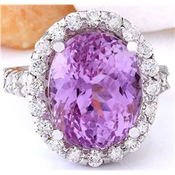 16.16 CTW Natural Kunzite 18K Solid White Gold Diamond Ring
