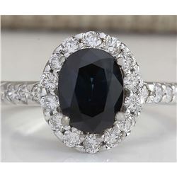 3.11 CTW Natural Blue Sapphire Diamond Ring 18K Solid White Gold