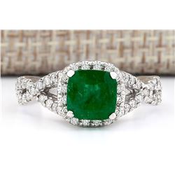 2.49 CTW Natural Emerald And Diamond Ring In 14k White Gold