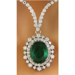 9.45 CTW Emerald 18K White Gold Diamond Necklace