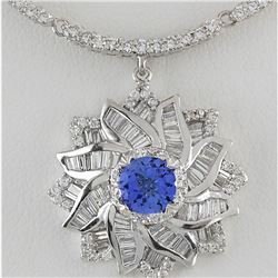 15.00 CTW Natural Tanzanite And Diamond Necklace In 14k White Gold