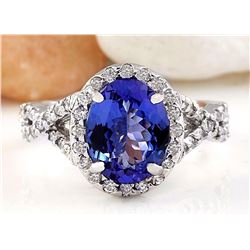 4.00 CTW Natural Tanzanite 18K Solid White Gold Diamond Ring