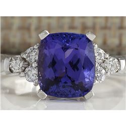 3.49 CTW Natural Blue Tanzanite And Diamond Ring 18K Solid White Gold