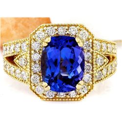 4.50 CTW Natural Tanzanite 18K Solid Yellow Gold Diamond Ring