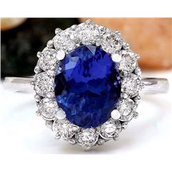 4.50 CTW Natural Tanzanite 18K Solid White Gold Diamond Ring