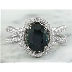 3.49 CTW Sapphire 18K White Gold Diamond Ring
