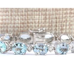 35.75 CTW Natural Aquamarine And Diamond Bracelet In 18K Solid White Gold