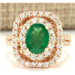 2.41 CTW Natural Emerald And Diamond Ring In 18K Rose Gold