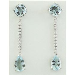 10.50 CTW Aquamarine 18K White Gold Diamond Earrings