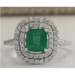2.12 CTW Natural Colombian Emerald And Diamond Ring In 18K White Gold