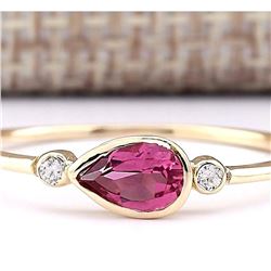 0.58 CTW Natural Pink Tourmaline And Diamond Ring 18K Solid Yellow Gold
