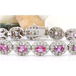16.42 CTW Natural Sapphire 18K Solid White Gold Diamond Bracelet