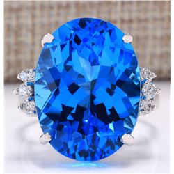 23.30 CTW Natural Topaz And Diamond Ring In 18K White Gold