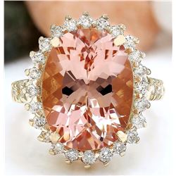 9.35 CTW Natural Morganite 14K Solid Yellow Gold Diamond Ring