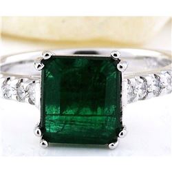 2.41 CTW Natural Emerald 18K Solid White Gold Diamond Ring