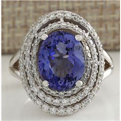 5.89 CTW Natural Blue Tanzanite And Diamond Ring In 14K White Gold