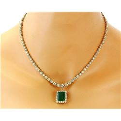 13.80 CTW Natural Emerald 14K Solid Yellow Gold Diamond Necklace