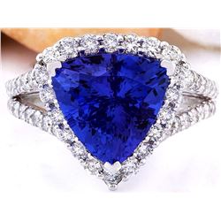 5.03 CTW Natural Tanzanite 18K Solid White Gold Diamond Ring