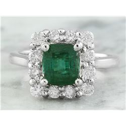 2.60 CTW Emerald 18K White Gold Diamond Ring